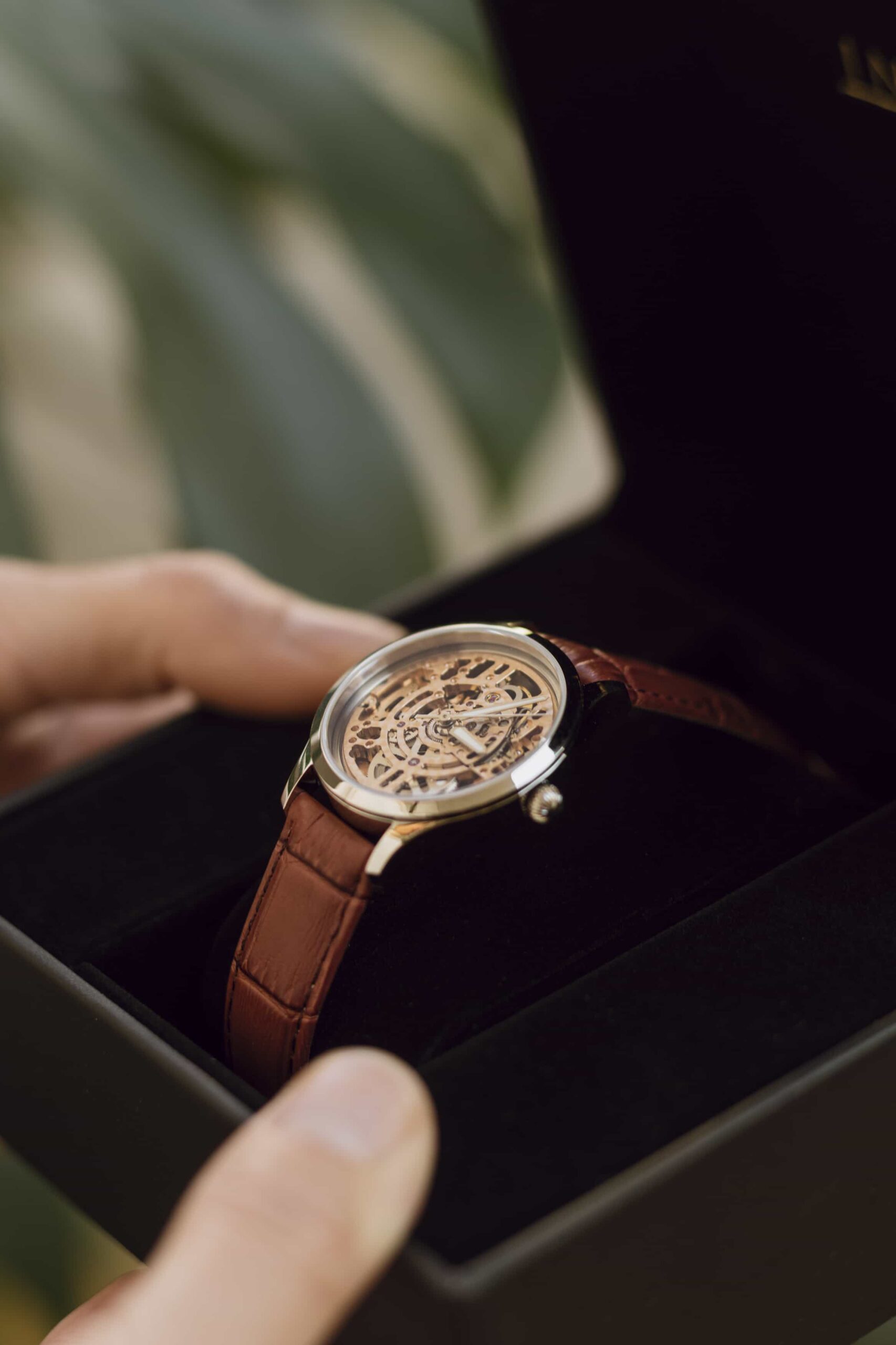 Custom Swiss mechanical watch assembled by a participant and presented in an elegant watch box